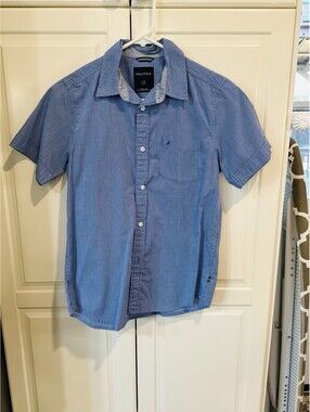 Nautica  Boys Micro Checked Blue Button Front Shirt 14/16